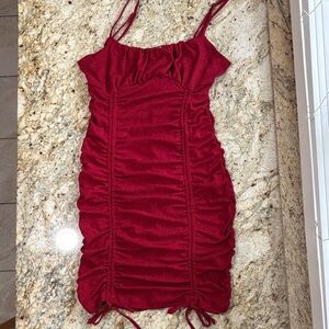 Red Ruched Sparkle Mini Dress